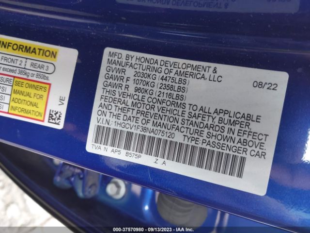 1HGCV1F38NA075120 Honda Accord Sedan Sport