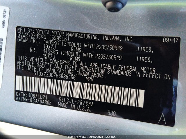 Toyota SIENNA SE 2017 5TDXZ3DC7HS888166 Image 9