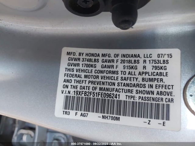 Honda Civic Lx 2015 19XFB2F51FE096241 Image 9