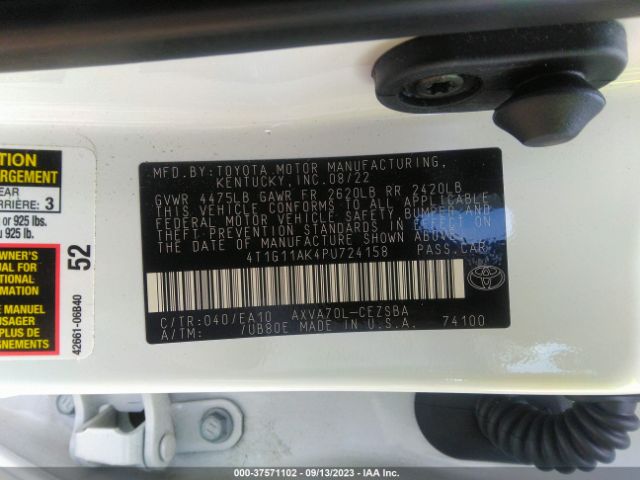 4T1G11AK4PU724158 Toyota Camry Se/se Nightshade