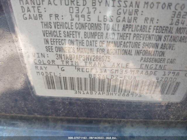 Nissan SENTRA SV 2017 3N1AB7AP3HY288975 Image 9