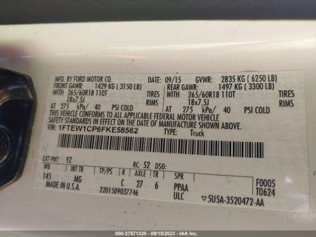 1FTEW1CP6FKE58562 Ford F-150 Xl/lariat/xlt