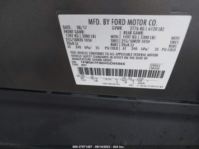 Ford Explorer Limited 2017 1FM5K7F80HGD95866 Image 9