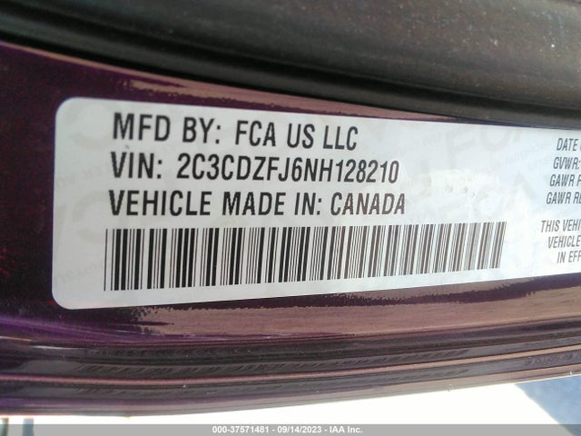 2022 DODGE CHALLENGER R/T SCAT PACK VIN: 2C3CDZFJ6NH128210
