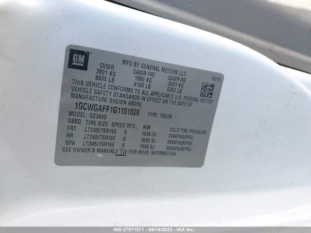 Chevrolet EXPRESS CARGO VAN 2016 1GCWGAFF1G1151828 Image 9