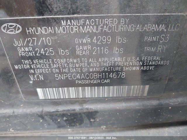 2011 HYUNDAI SONATA LTD PZEV VIN: 5NPEC4AC0BH114678