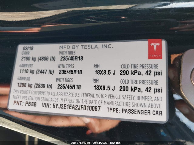 2018 Tesla 3, VIN: 5YJ3E1EA2JF010067
