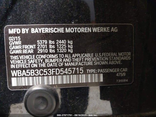 BMW 535i Xdrive 2015 WBA5B3C53FD545715 Image 9