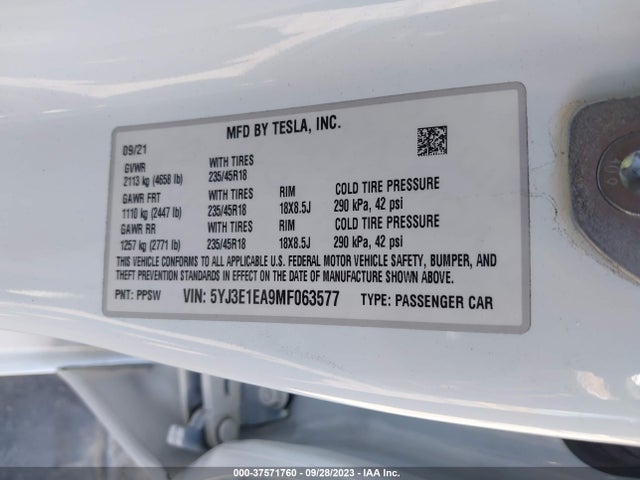 2021 Tesla 3, VIN: 5YJ3E1EA9MF063577