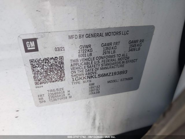 1GKKNKLS6MZ193893 GMC ACADIA SLE