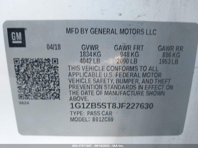 Chevrolet MALIBU LS 2018 1G1ZB5ST8JF227630 Image 9