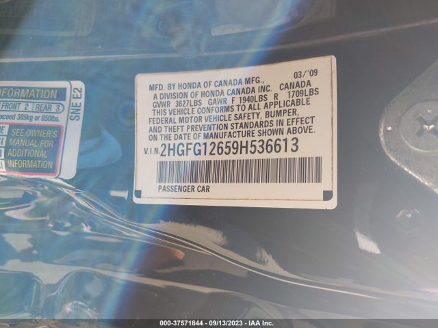 2009 HONDA CIVIC CPE LX VIN: 2HGFG12659H536613