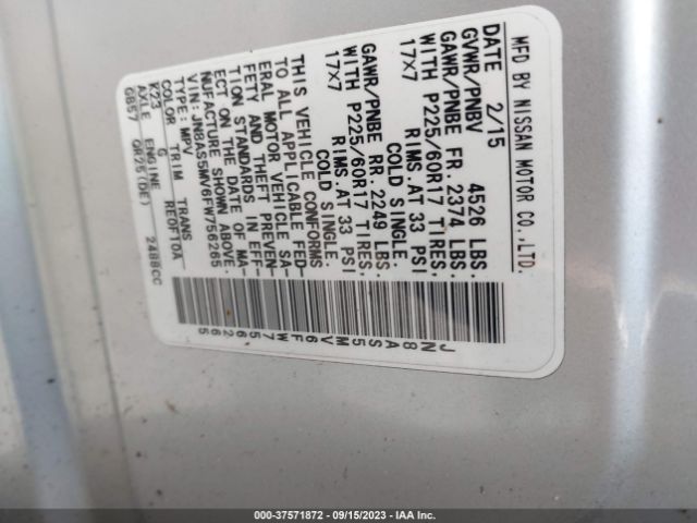 JN8AS5MV6FW756265 Nissan Rogue Select S