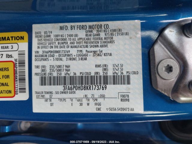 3FA6P0HD8KR173769 Ford FUSION SE