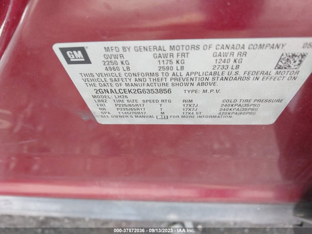 Chevrolet EQUINOX LT 2016 2GNALCEK2G6353856 Image 9
