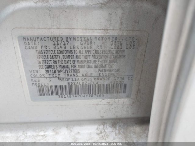 3N1AB7AP0JY227685 Nissan SENTRA SV