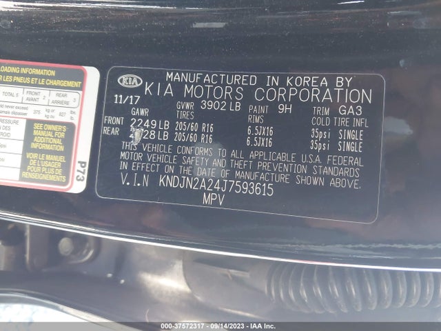 KIA Soul Base 2018 KNDJN2A24J7593615 Image 9