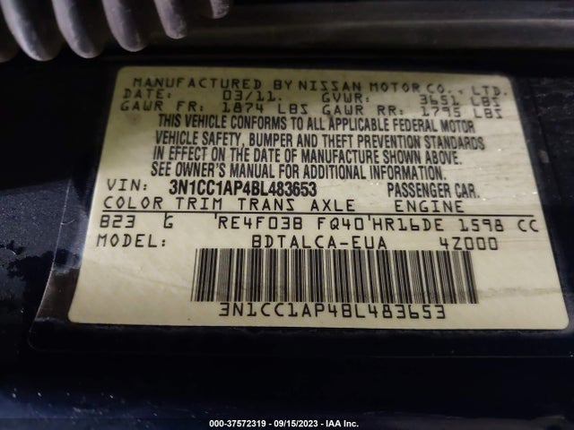 2011 NISSAN VERSA 1.6 VIN: 3N1CC1AP4BL483653