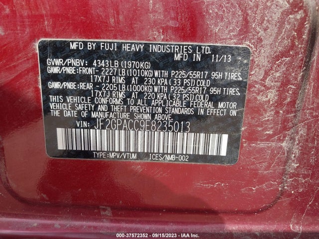 2014 SUBARU XV CROSSTREK PREMIUM VIN: JF2GPACC9E8235013