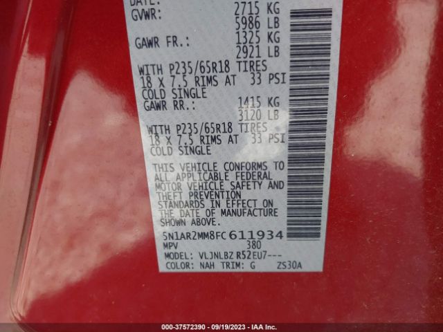 5N1AR2MM8FC611934 Nissan Pathfinder S