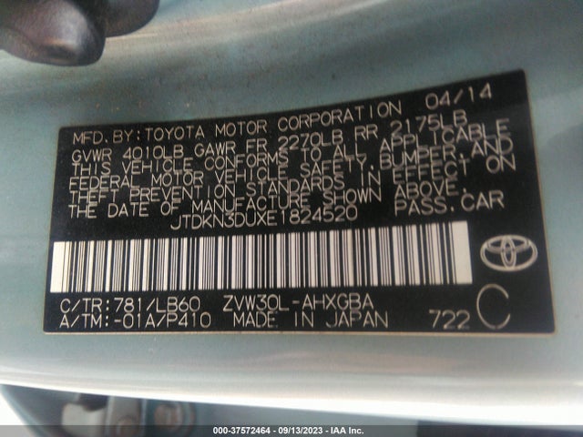 Toyota Prius Four/five/three/one/two 2014 JTDKN3DUXE1824520 Image 16