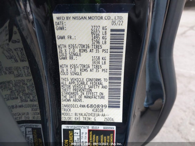 2022 NISSAN FRONTIER S VIN: 1N6ED1CL4NN680899