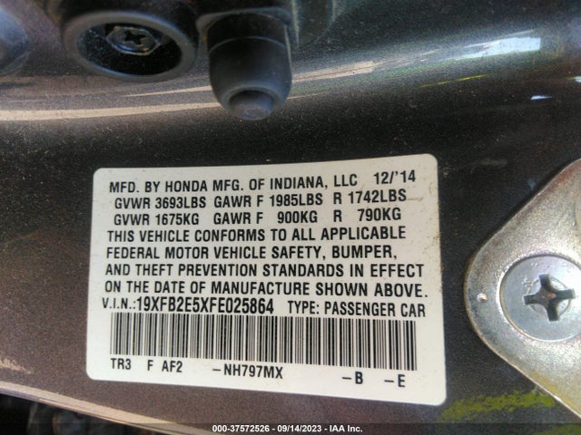 Honda Civic Sedan Lx 2015 19XFB2E5XFE025864 Image 9