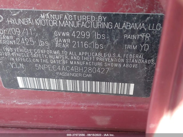 2011 HYUNDAI SONATA LIMITED VIN: 5NPEC4AC4BH280427