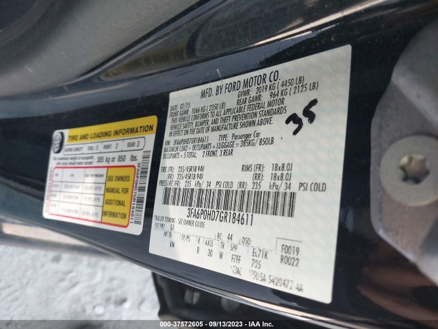 2016 FORD FUSION SE VIN: 3FA6P0HD7GR184611