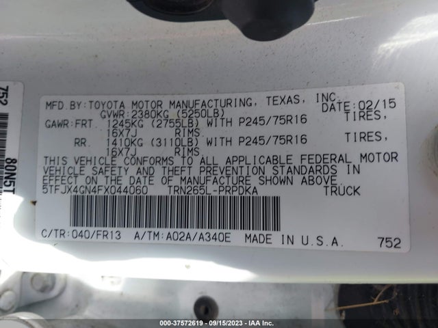 Toyota Tacoma Prerunner 2015 5TFJX4GN4FX044060 Image 9