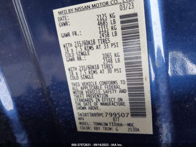 5N1BT3BB9PC799507 Nissan ROGUE SV