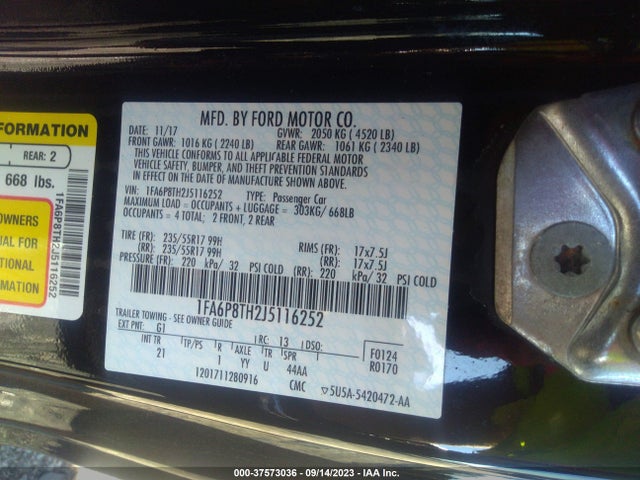 2018 FORD MUSTANG ECOBOOST VIN: 1FA6P8TH2J5116252