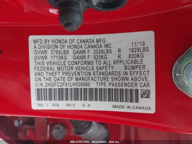 2HGFC2F81LH509980 Honda Civic Sedan Sport
