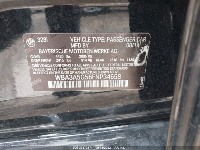 BMW 328I 2015 WBA3A5G56FNP34658 Image 9