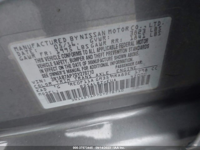 2016 NISSAN SENTRA SR/SL/S/SV/FE+ S VIN: 3N1AB7AP7GY278710