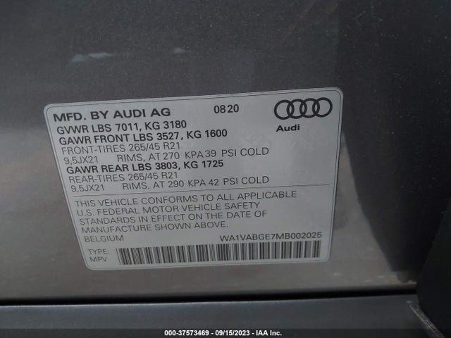 2021 Audi e-tron, VIN: WA1VABGE7MB002025