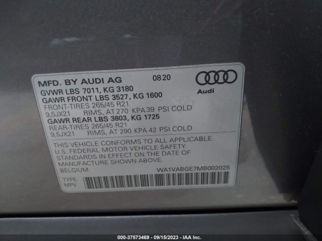 WA1VABGE7MB002025 Audi E-tron Prestige