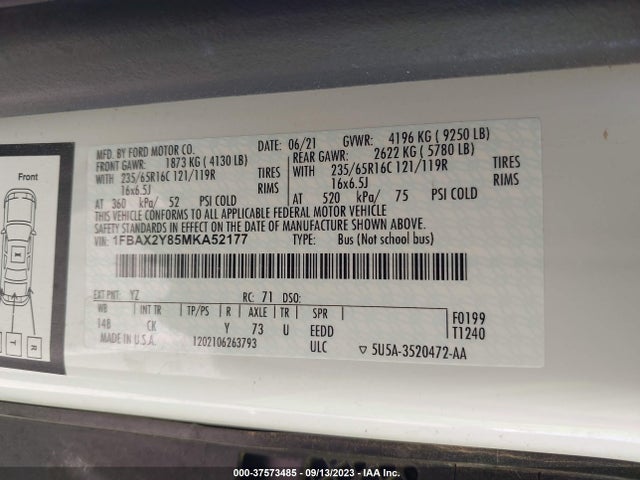 Ford Transit Passenger Wagon Xlt 2021 1FBAX2Y85MKA52177 Image 15
