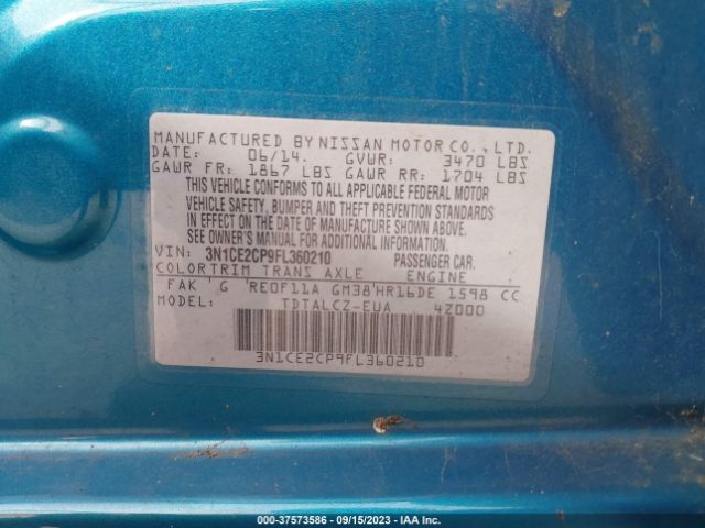 3N1CE2CP9FL360210 Nissan Versa Note S Plus