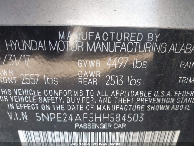 Hyundai Sonata 2.4l 2017 5NPE24AF5HH584503 Image 10