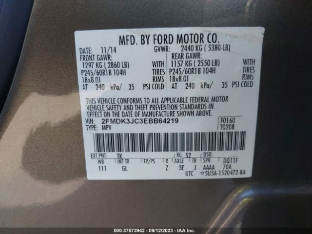 2FMDK3JC3EBB64219 Ford EDGE SEL