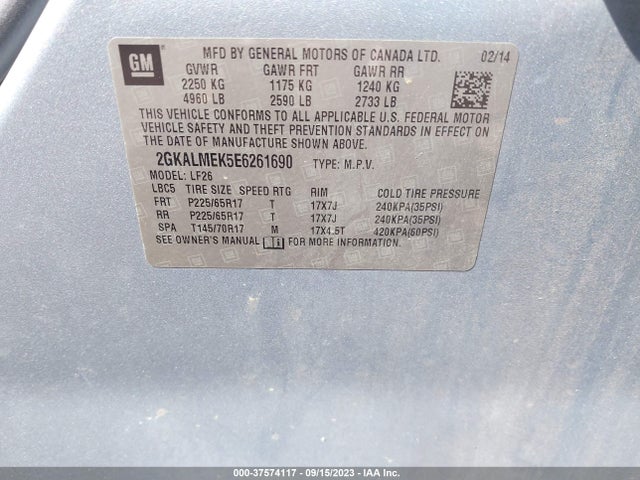 GMC Terrain Sle-1 2014 2GKALMEK5E6261690 Image 9