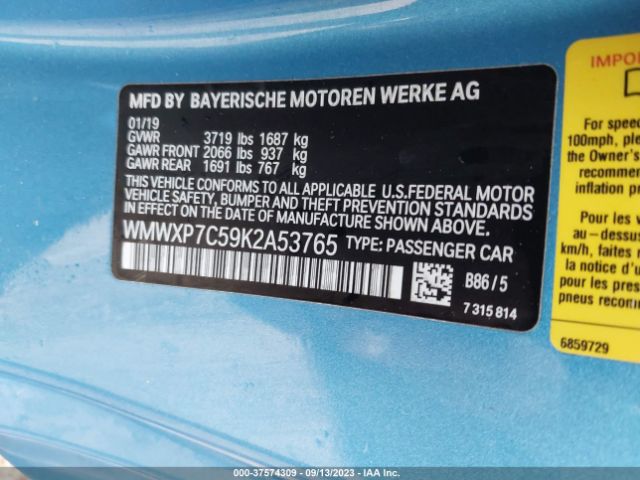 WMWXP7C59K2A53765 Mini Hardtop 2 Door Cooper S