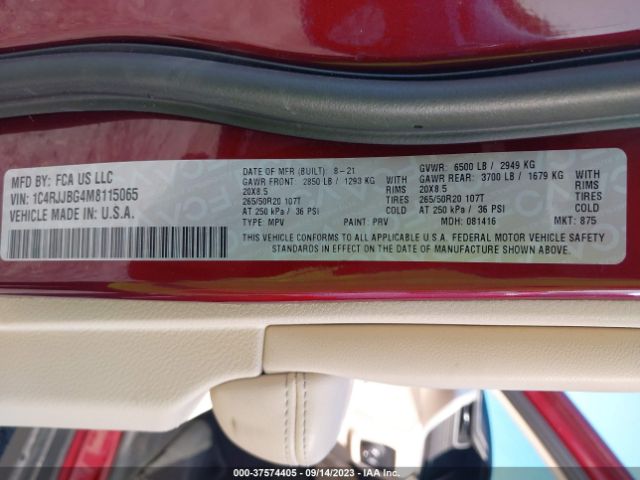 1C4RJJBG4M8115065 Jeep Grand Cherokee L Limited