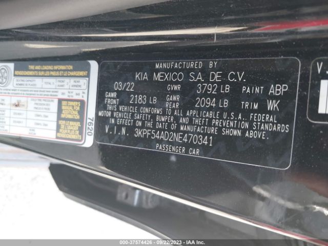 3KPF54AD2NE470341 KIA Forte Gt-line