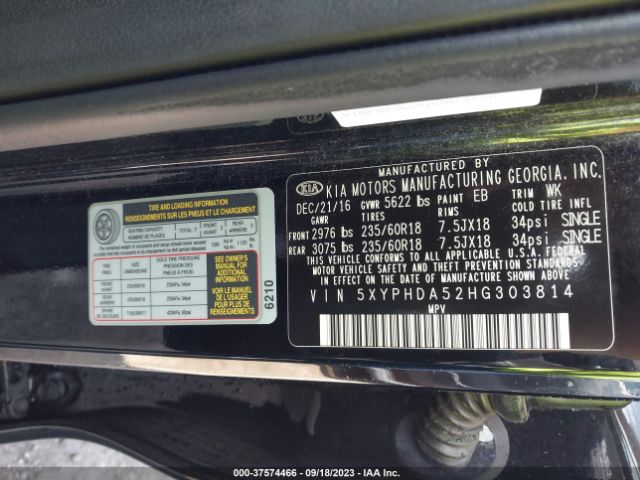 5XYPHDA52HG303814 KIA Sorento Ex V6
