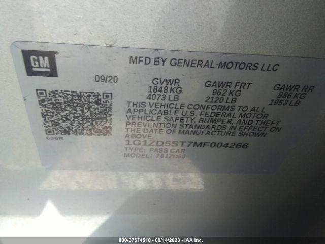 2021 CHEVROLET MALIBU 1G1ZD5ST7MF004266 Photo 8