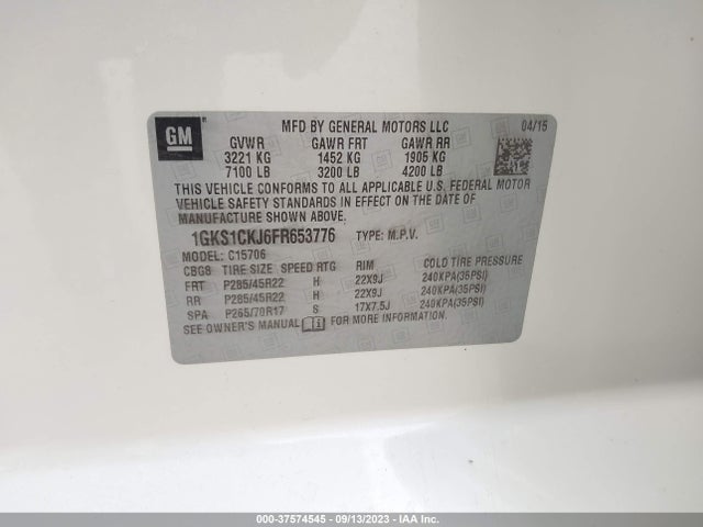GMC YUKON DENALI 2015 1GKS1CKJ6FR653776 Image 9