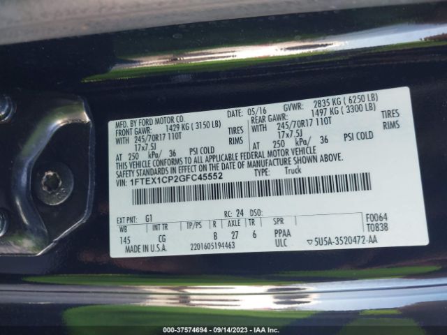 1FTEX1CP2GFC45552 Ford F-150 Xl/lariat/xlt