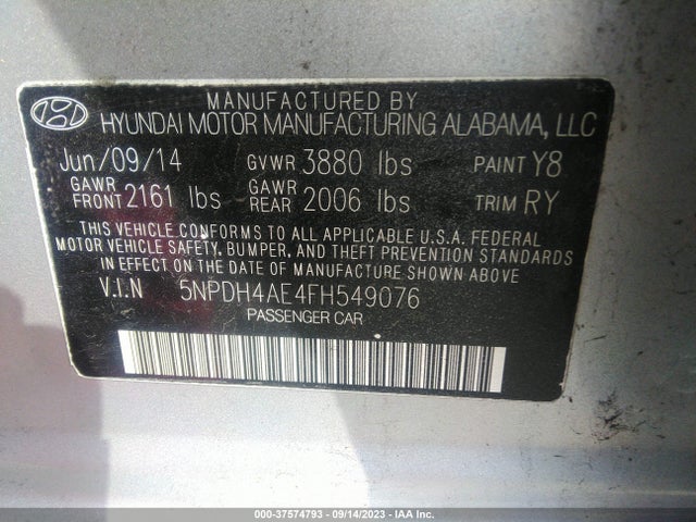 Hyundai ELANTRA SE 2015 5NPDH4AE4FH549076 Image 9